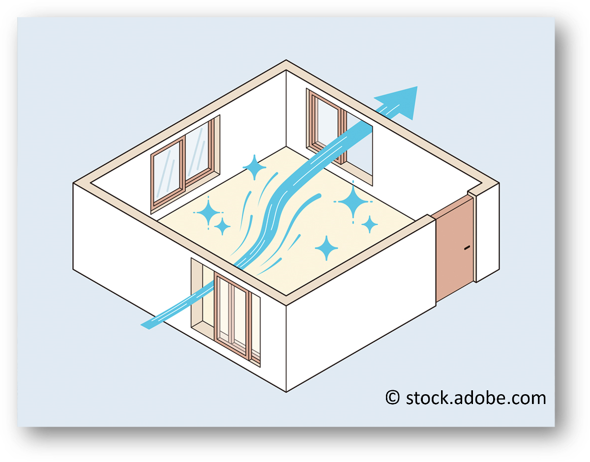Haus in dem die Fenster geöffnet sind